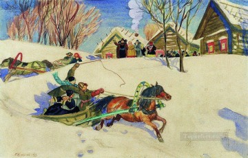 shrovetide revellers Painting - shrovetide 1920 1 Boris Mikhailovich Kustodiev kids animal pet